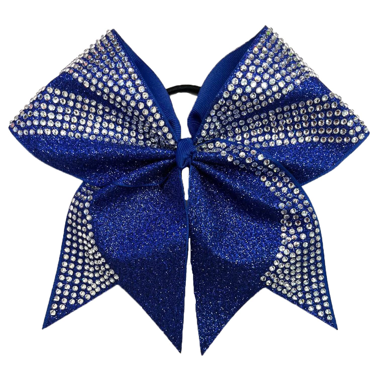 Glitter Rhinestone Ascent Competition Cheer Hair Bow (Royal Blue)