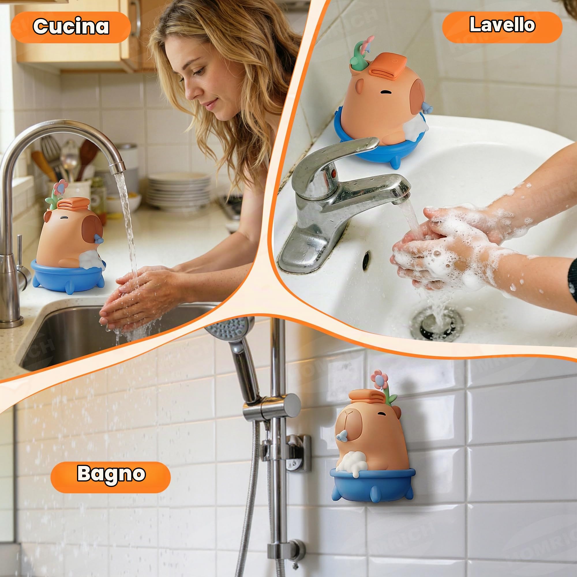 Homrich Capybara - Dispenser automatico di sapone, con sensore touchless, in silicone, regolazione della schiuma a 3 livelli, 280 ml, dispenser impermeabile ricaricabile IPX7 per bagno, regalo per