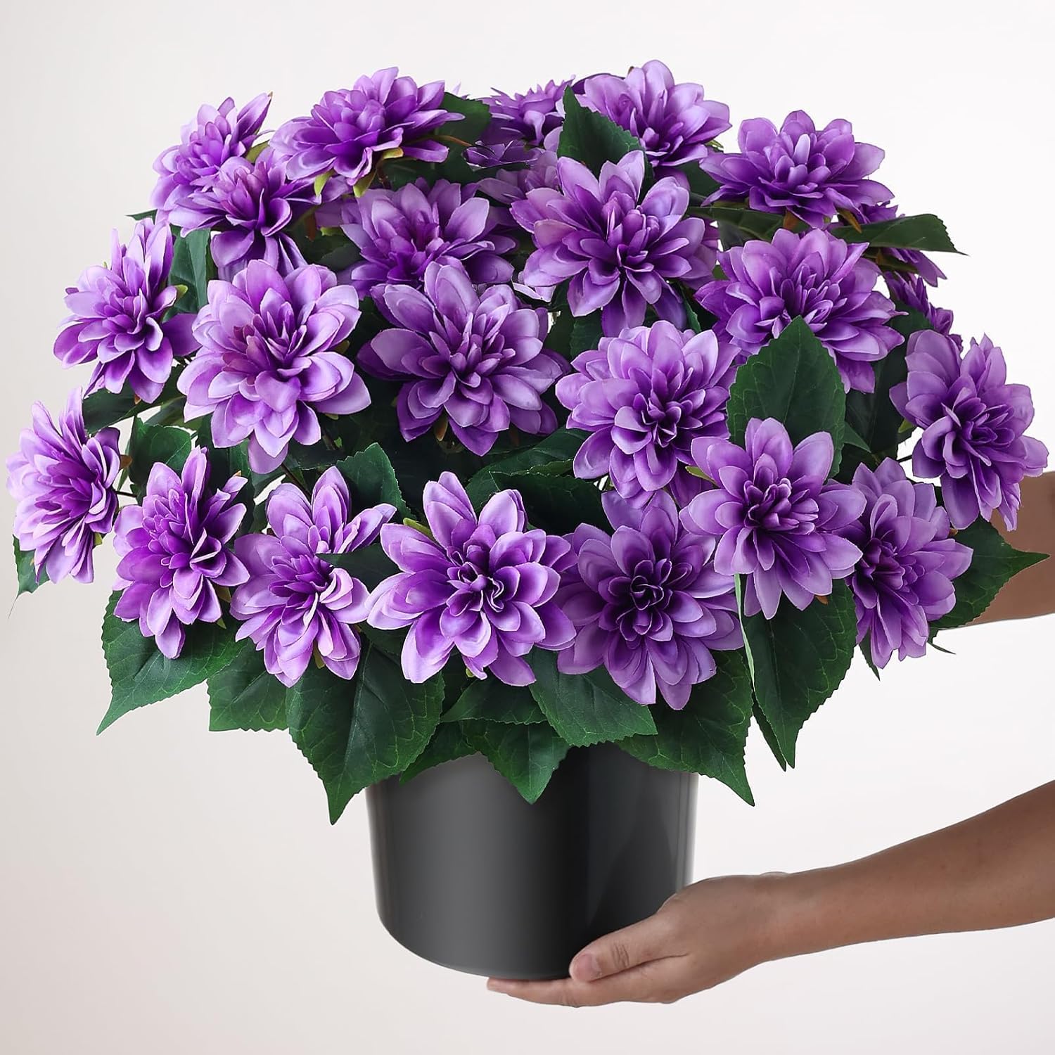 2 Set of Artificial Dahlia Topiary Ball Trees - Fake Silk Dahlia Flower Bushes, UV Resistant Faux Floral Shrub Potted for Front Door Porch Farmhouse Wedding Outdoor Decor (Purple)