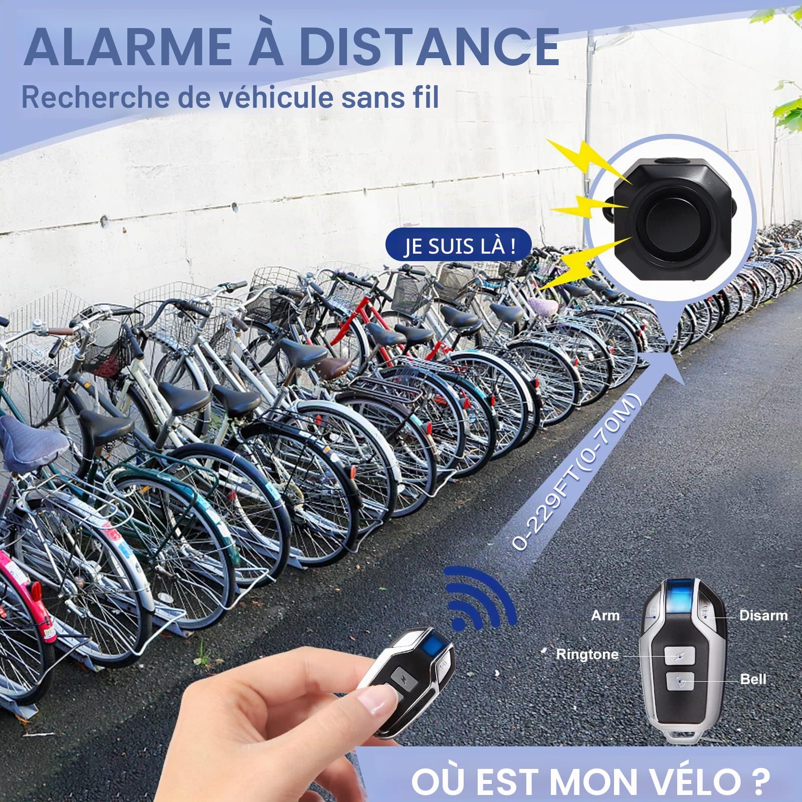 2 Pack Alarme de Voiture électrique système d'alarme de Vibration sans Fil avec capteur de Mouvement, Corne antivol Rechargeable imperméable à l'eau
