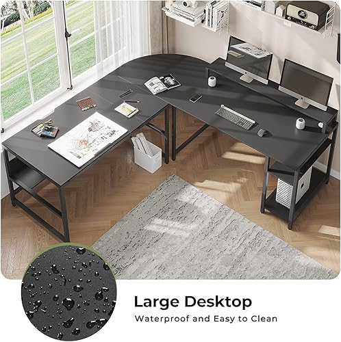 Miniatura 7 de SEDETA Escritorio para computadora en forma de L con gabinete, mesa de dibujo para artistas, escritorio de esquina de 68.9 pulgadas para oficina en