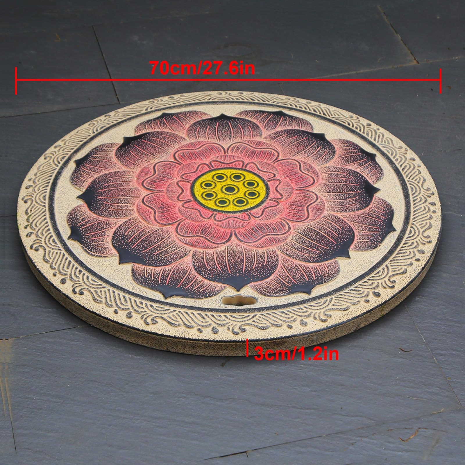 Chiusino Pozzetto in Pietra, Tombino per Fossa Settica Esterna, Coperchi Pozzetti Decorativa per Pozzo per Cortile, Giardino, Vialetto, Marciapiede(Yellow)