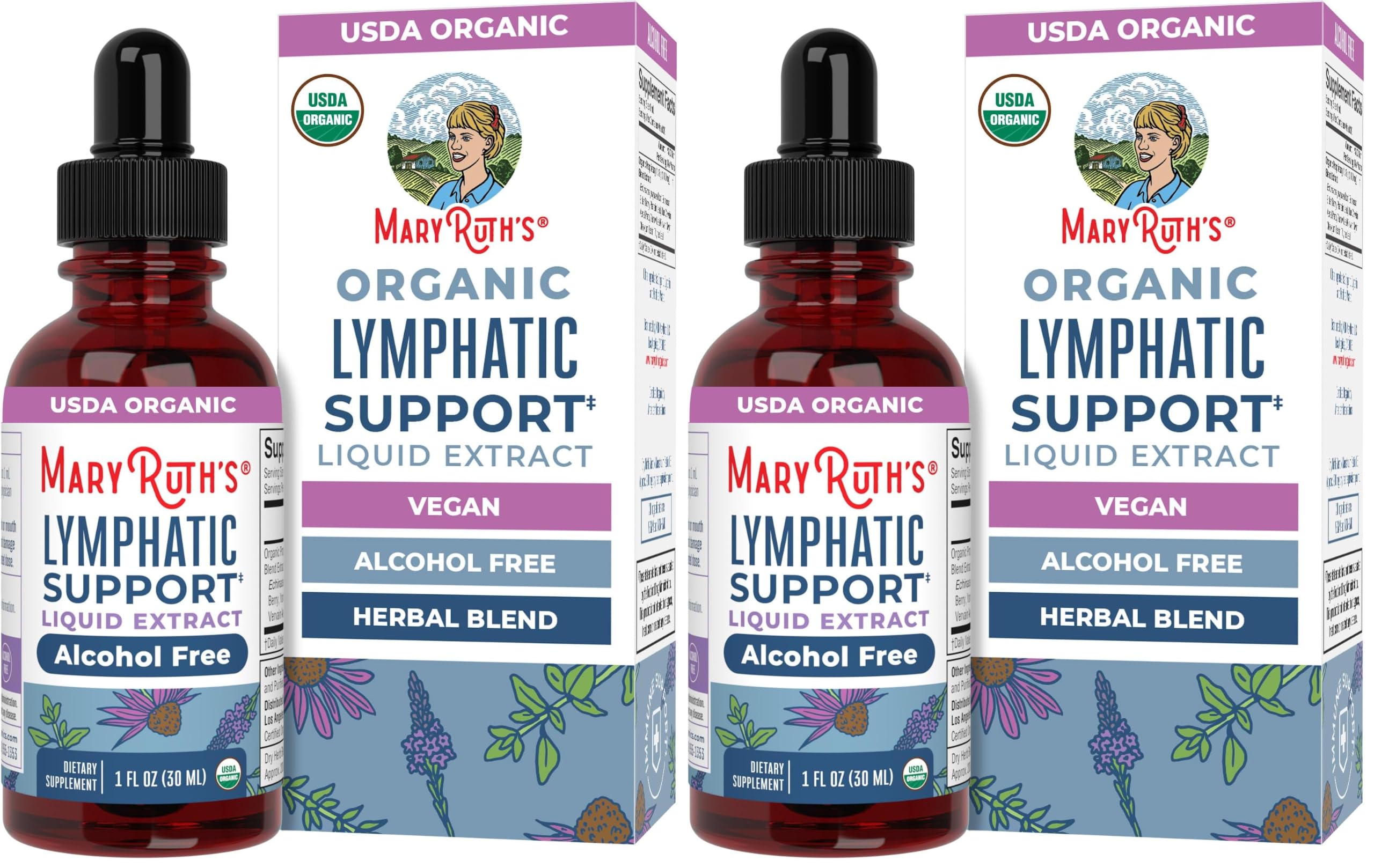 MARYRUTH'S Lymphatic Support Liquid Drops USDA Organic | Herbal Blend with Echinacea & Elderberry | Blue Vervain | Vegan | Alcohol-Free | Non-GMO | 30 Servings (Pack of 2) 1 Fl Oz (Pack of 2)