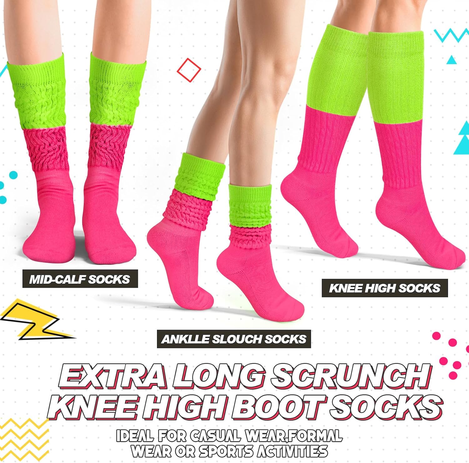 Geyoga Neon Slouch Socks,80s 90s Neon Women's Leg Warmers Extra Long Slouch Socks Soft Scrunch Knee High for Party - Image 2