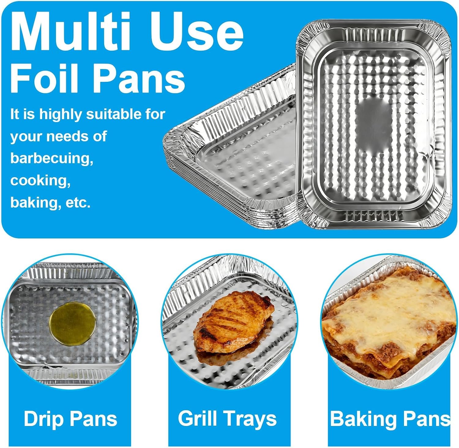 LS'BABQ Aluminum Pans 10 Pack, Disposable Foil Pans, Heavy Duty Tin Foil Pans for Cooking, Baking, Grilling, Heating or Storing, Food Prepping, Steam Table Aluminum Trays 12.6" x 10.24" x 1.77"