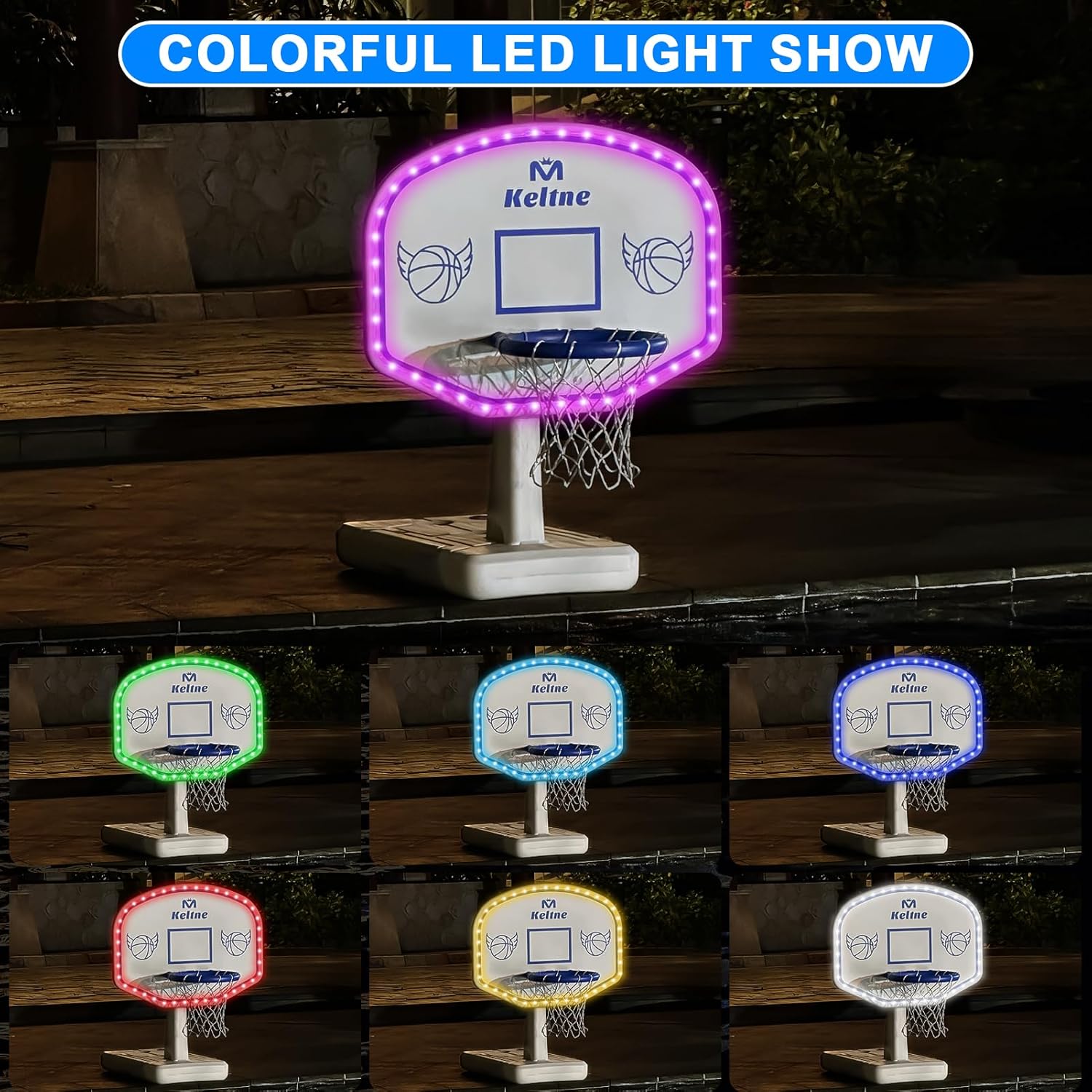 Solar Pool Basketball Hoop with Lights, Oversized Pool Toys with 2 Balls/Pump for Poolside Water Basketball Game, LED Pool Basketball Goal for Inground Pool & Deck - Swimming Pool Game for Kids Adults