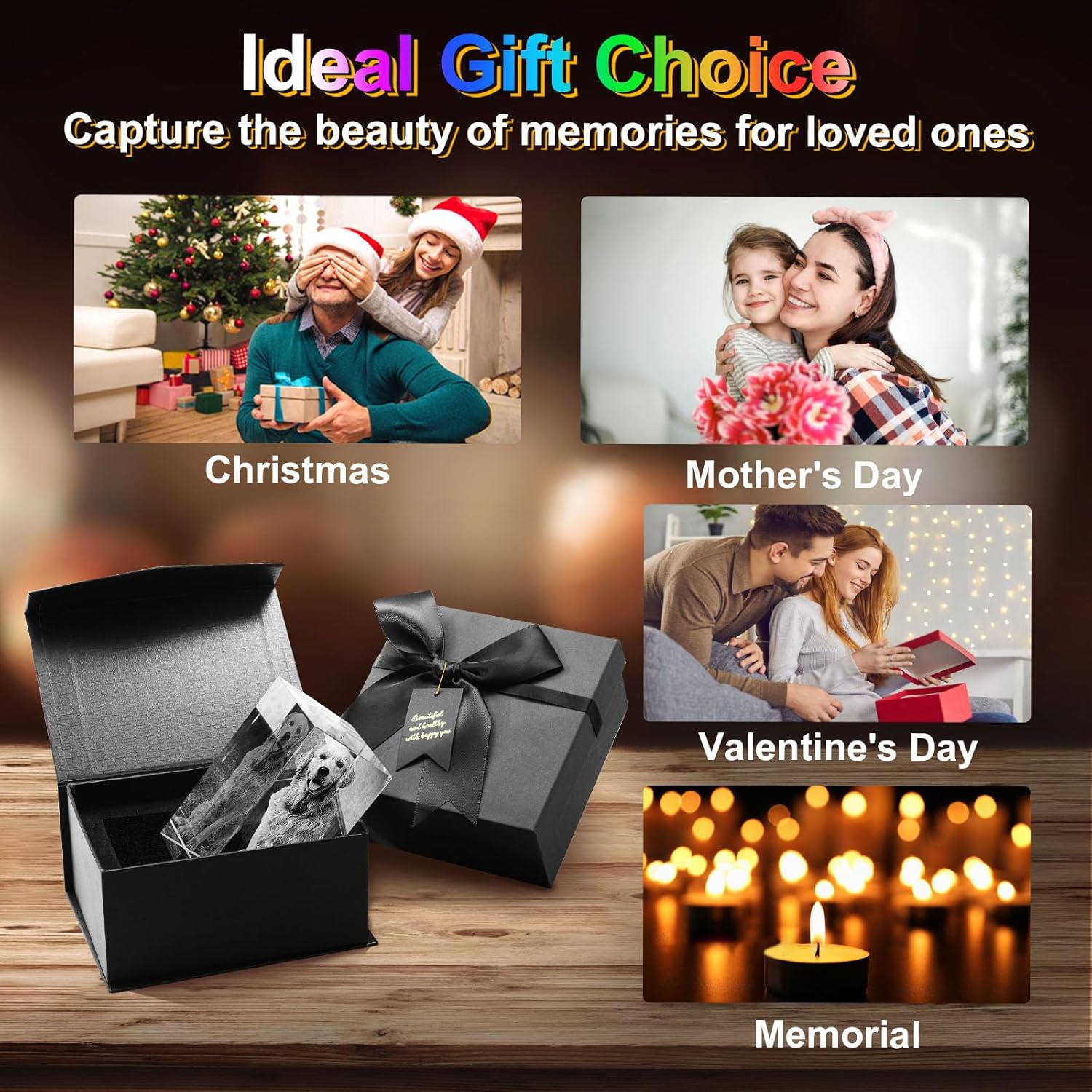 Yoke Style 3D Crystal Photo, Personalized Mothers Day Gifts for Women, Mom, Her, Men on Anniversary Birthday Fathers Day, Customized Memorial Gift Custom 3D Laser Engraved Picture in Crystal