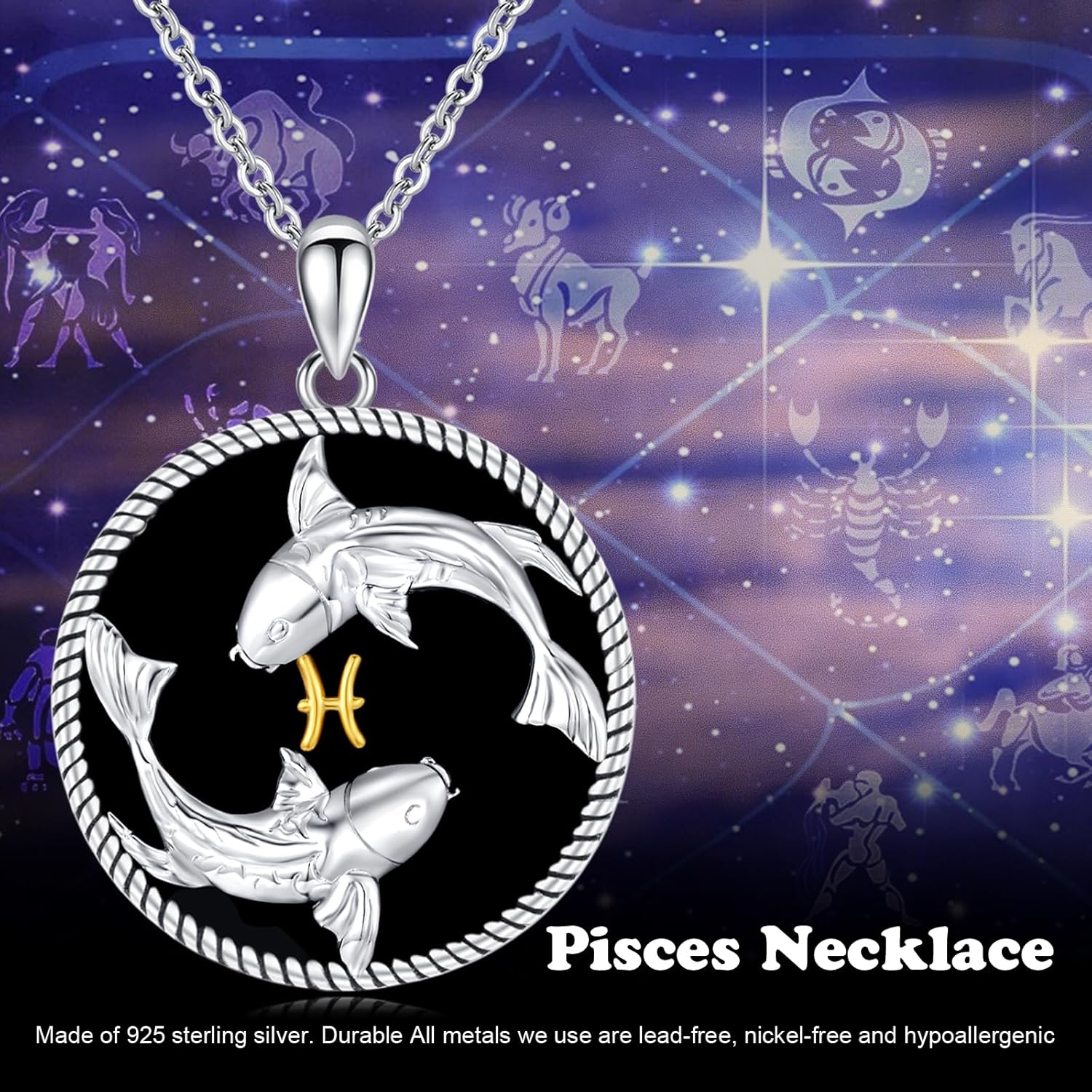 12 Constellation Necklace 925 Sterling Silver Zodiac Sign Coin Pendant Necklaces Black Onyx Astrology Horoscope Jewelry Birthday Gifts for Women Men