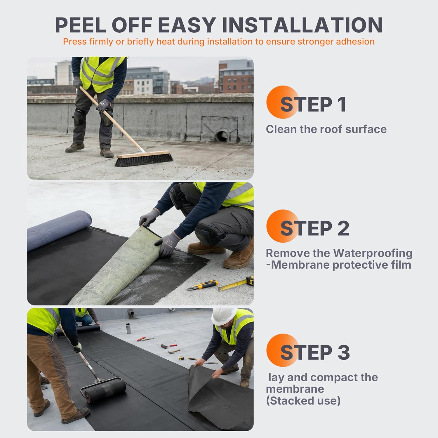 50 Mil EPDM Rubber Roofing Materials, Self-Adhesive Waterproofing Membrane for Roof 39 in x 32 ft, Underlayment Waterproof Membrane Foundation for Flat/Metal Roof, RV, Terrace Building Materials