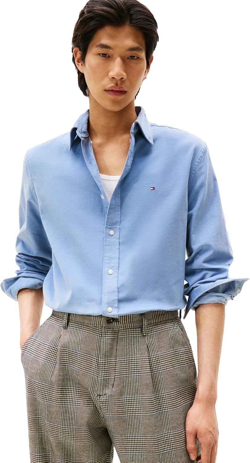 Tommy Hilfiger Mens Long Sleeve Corduroy Shirts in Regular Fit, Men's Button Down Shirt