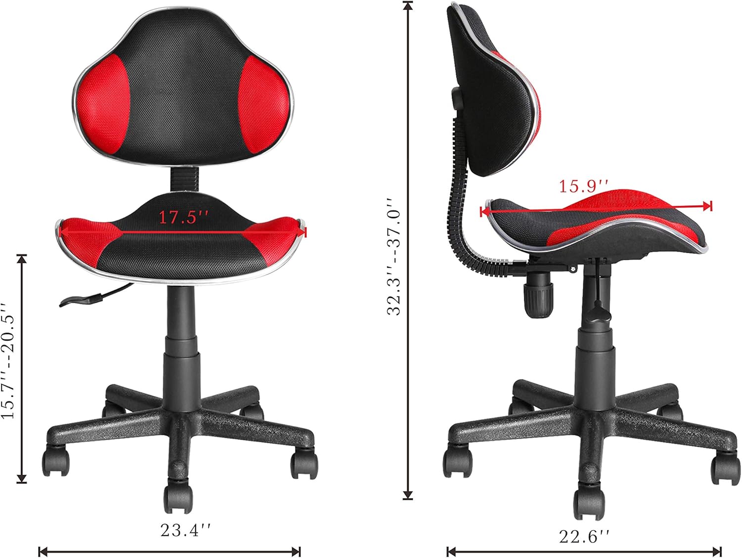 Creative Product Home Office Low Back Computer Executive Chair by JJS, Ergonomic Mesh Chair with Extra Large Base and Pads, Black/Blue