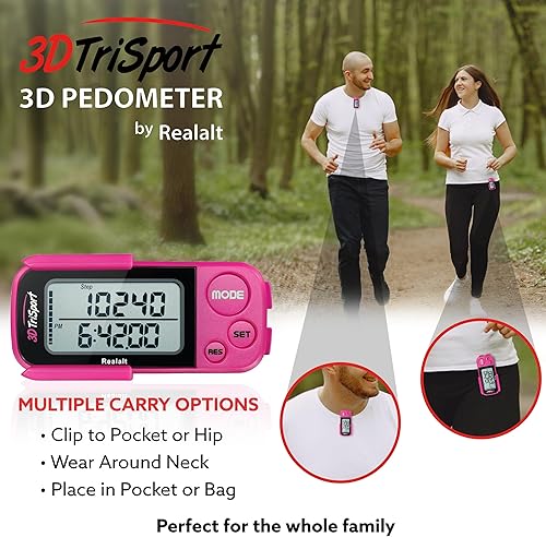 Miniatura 5 de Realalt 3DTriSport Walking 3D Pedometer with Clip & Strap, eBook Included 30 Days Memory Accurate Step Counter, Walking Distance MilesKm, Calorie