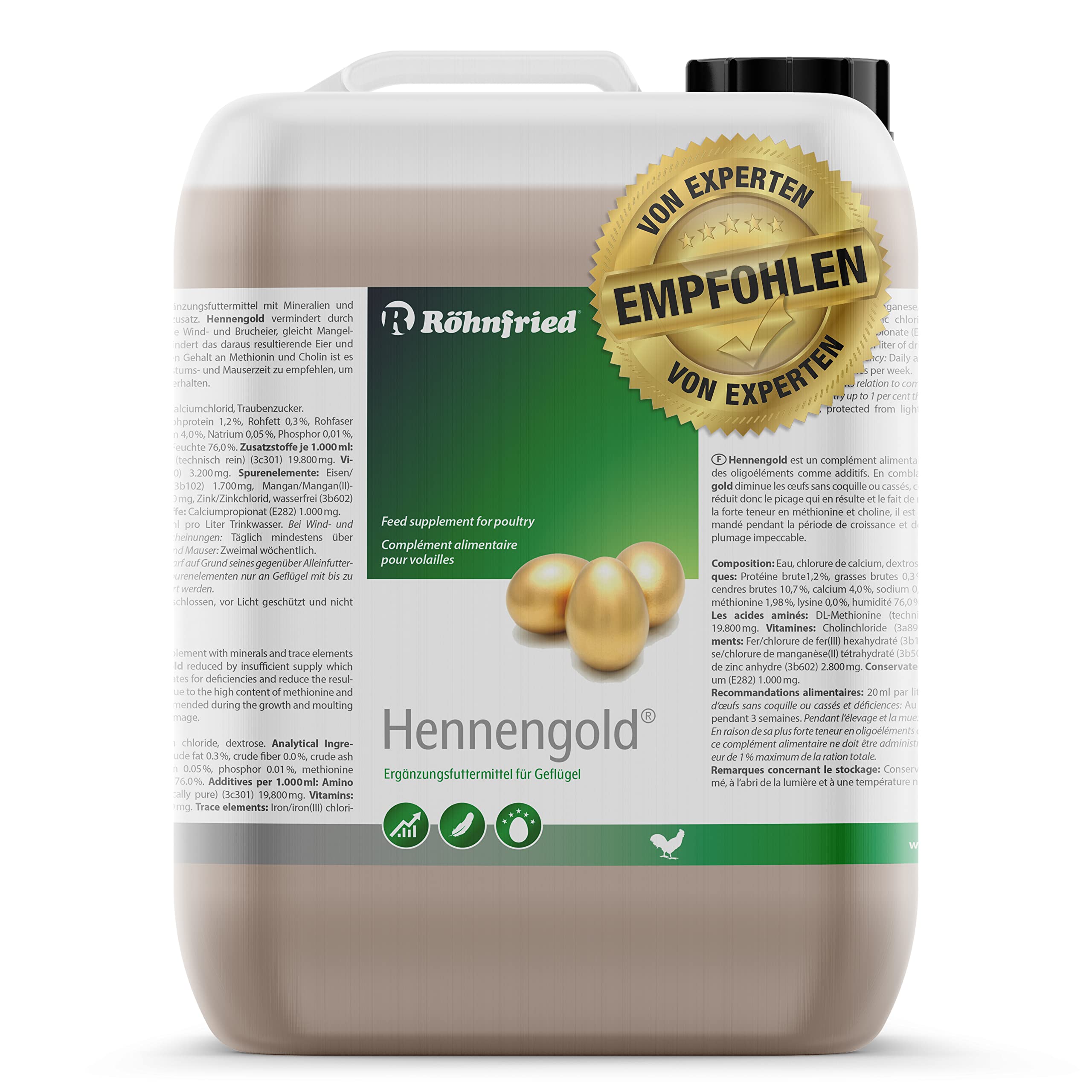 Röhnfried Hennengold 5000 ml I vermindert Brucheier & Federfressen I unterstützt Federwachstum & Federkleid I für Hühner & anderes Geflügel
