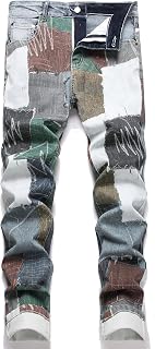 Enrica Men's Casual Printed Jeans Skinny Denim Pants