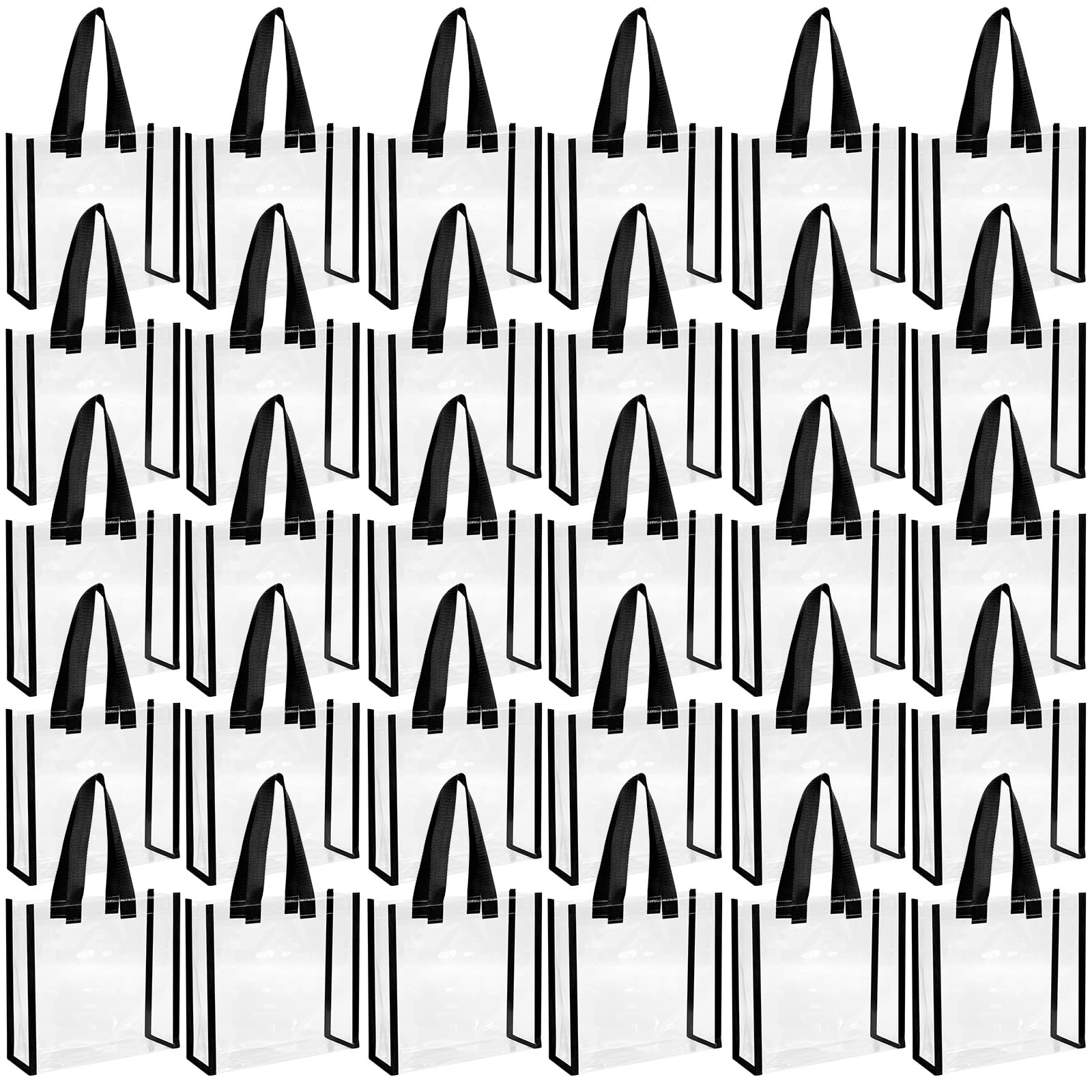 Paterr 30 Pcs Clear Tote Bag Stadium Approved Bulk 10 x 10 x 4 inch Plastic Tote Gifts Bags with Handle for Women Sports Gym (Black)