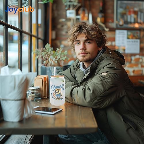 Miniatura 2 de Joyclub Paquete de 8 vasos de vidrio de sublimación en blanco con tapa de bambú, latas de cerveza de vidrio esmerilado de 16 onzas, tarro Mason para