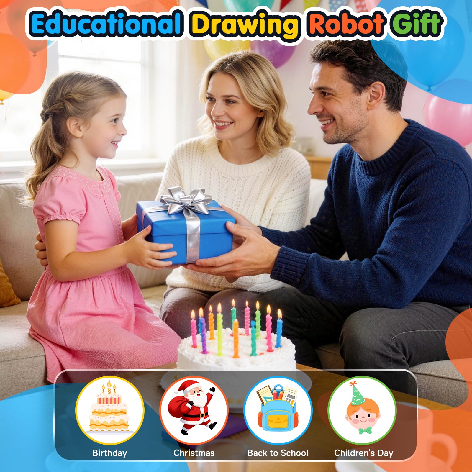 Robot Disegnatore per Bambini con 200 Carte e Pennarelli Robottino Giocattolo Educativo Interattivo Ricaricabile Drawing Robot Kid per Bambino Bambina Natale Compleanno Regalo