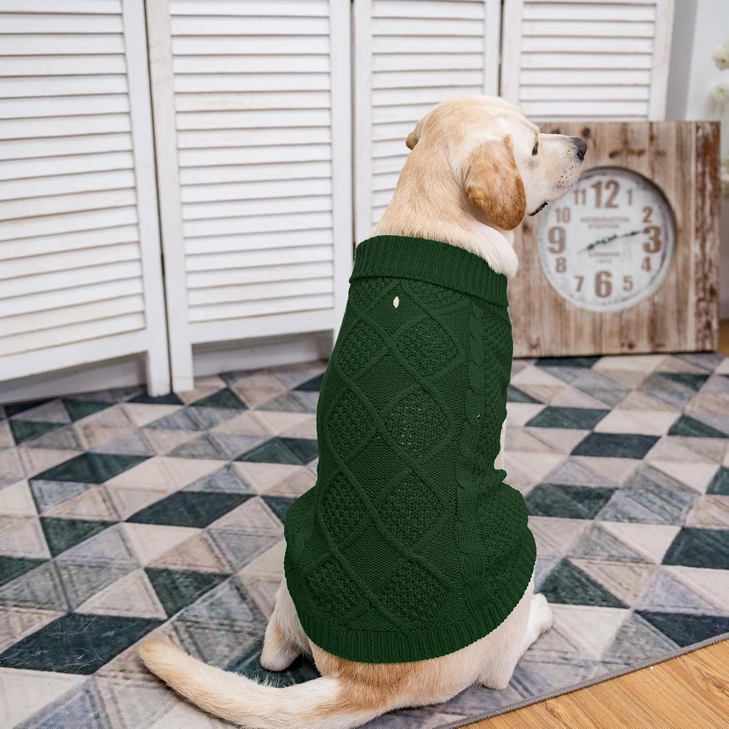 Mihachi Turtleneck Dog Sweater - Winter Coat Apparel Classic Cable Knit Clothes with Leash Hole for Cold Weather, Ideal Gift for Pet in New Year Army Green 3XL
