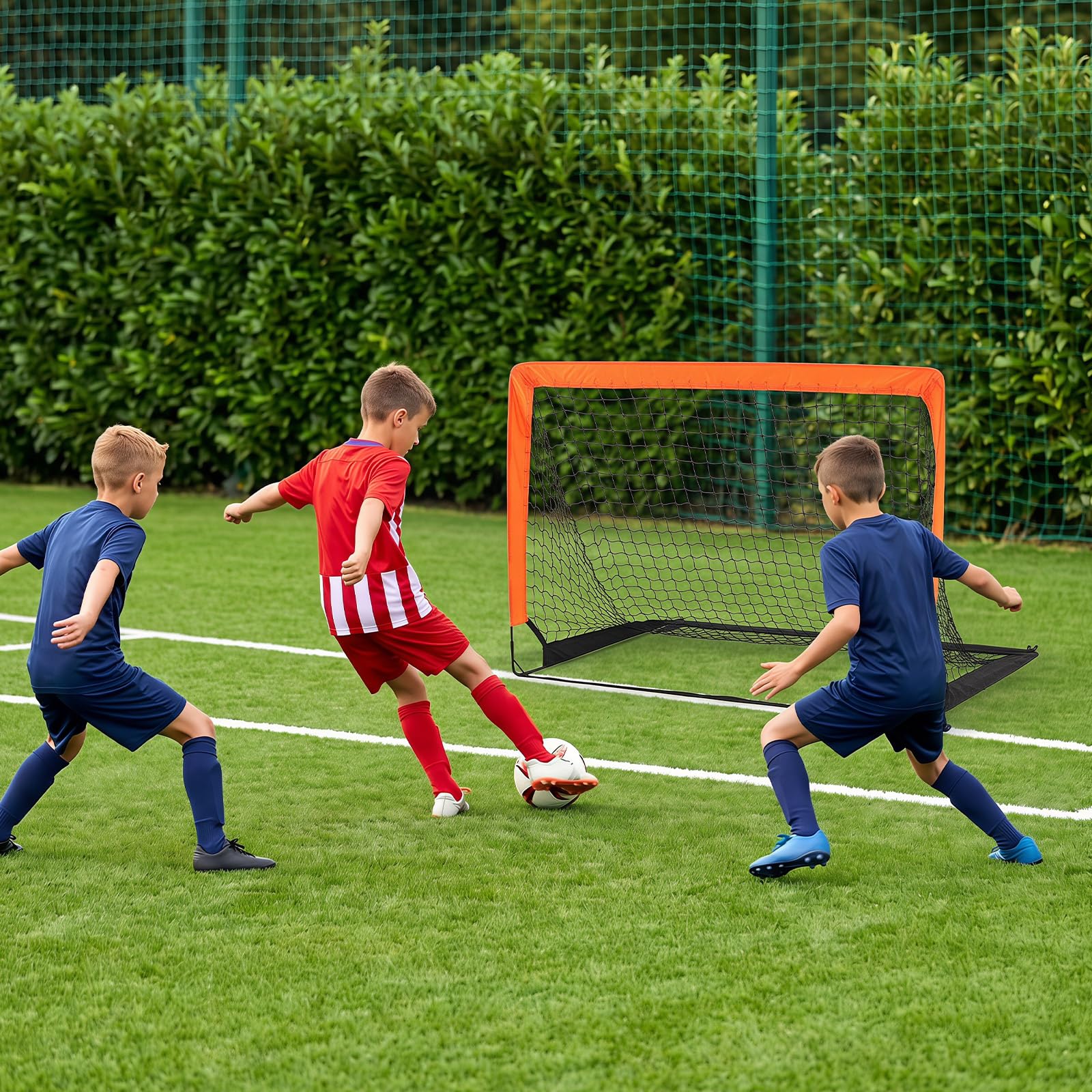 COSTWAY Set di 2 Porte Calcio per Bambini Pieghevole e Portatile | Porta da Calcio in Aste in Fibra di Vetro e Tessuto Oxford con Picchetti, per Giardino, Spiaggia e Cortile