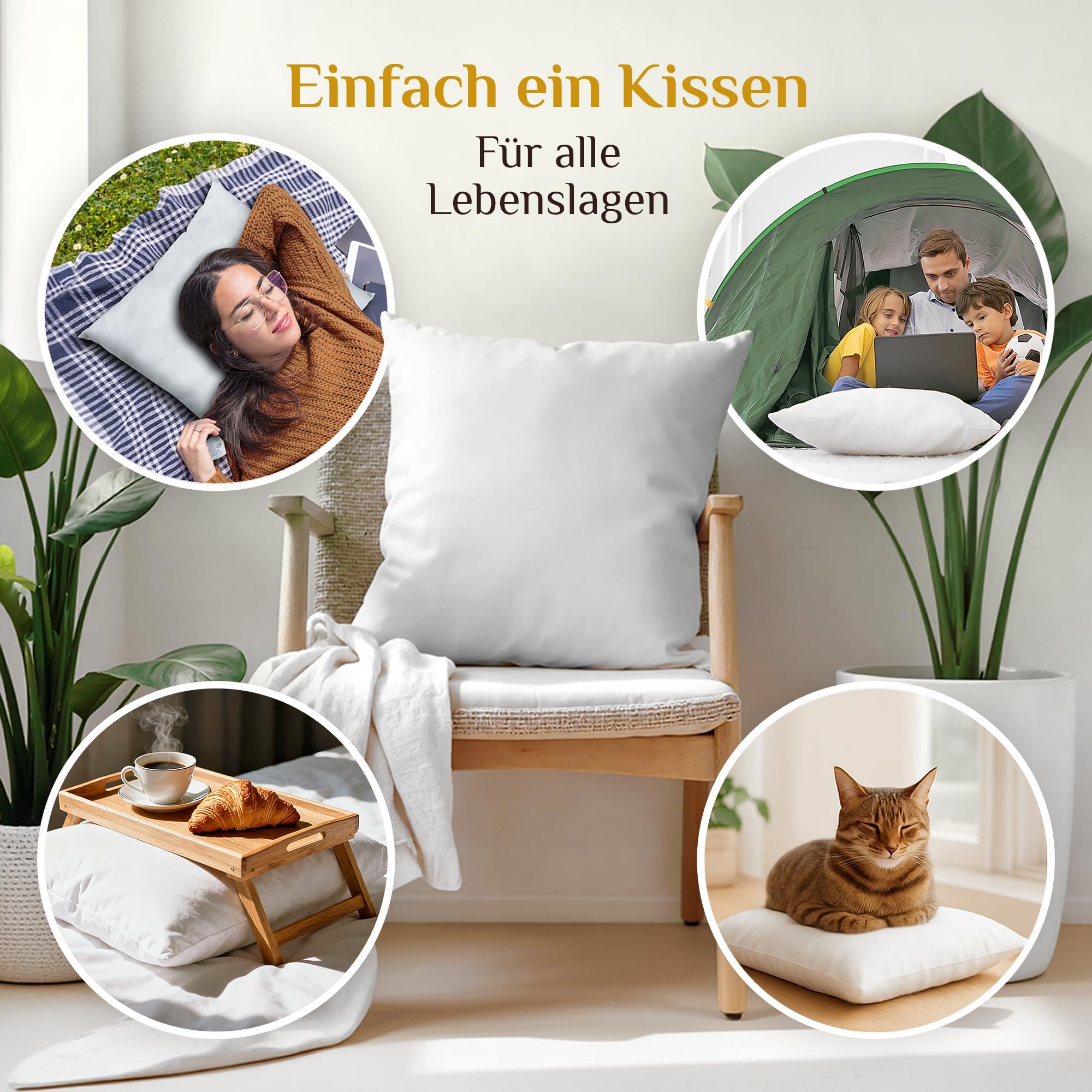 FAM Home Kissenfüllung 80x80 cm 4er Set Sofakissen Dekokissen 1000g | Ideal als Innenkissen & Füllkissen für Zierkissen: Mittelfest, hypoallergen und maschinenwaschbar. Perfekte Form für Bezüge.
