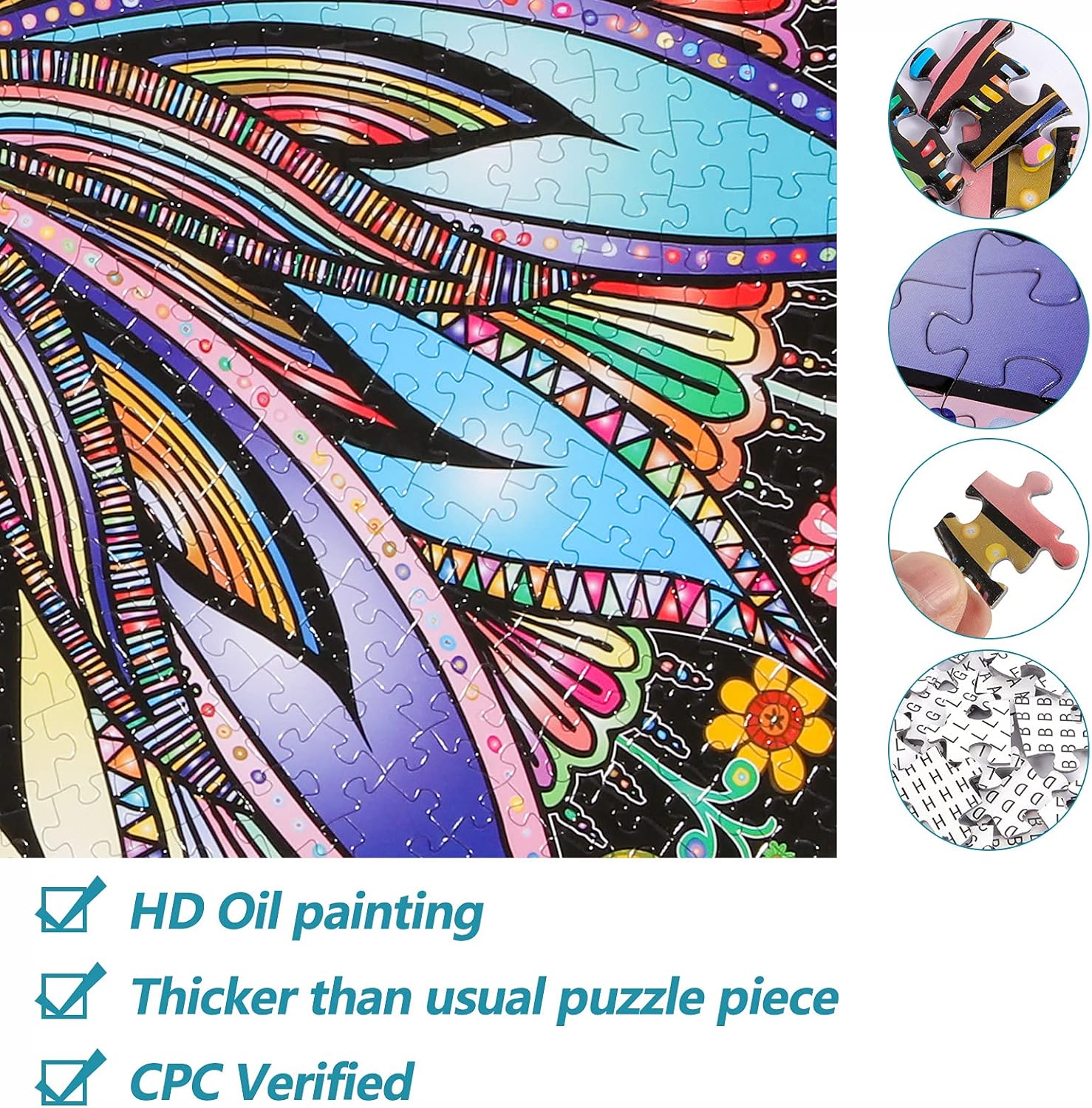 Bgraamiens Puzzle-Blooming Flowers-1000 Pieces Creative Geometric Round Blue Board Colorful Mandala Jigsaw Puzzle
