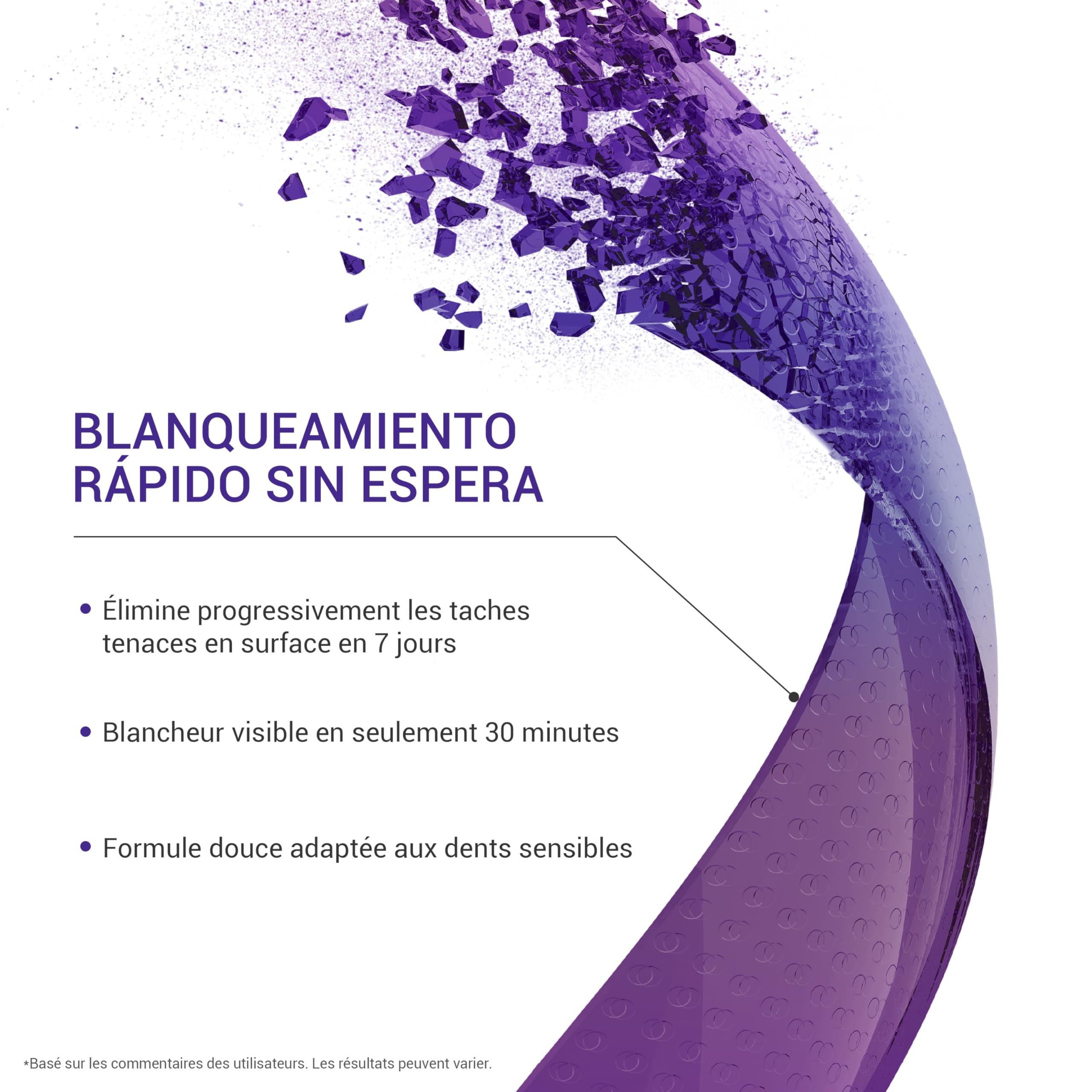 Bandes blanchissantes violettes pour les dents - PAP + nHAP - Technologie violette correctrice - 42 bandes (21 utilisations) - Adaptées aux dents sensibles
