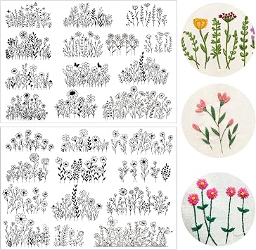 Flower Water Soluble Embroidery Patterns, 25 Pcs Stick and Stitch Embroidery Papers Wash Away Pre-Printed Floral Pattern Transfers, Customized Gift for Hand Sewing Lover Beginners