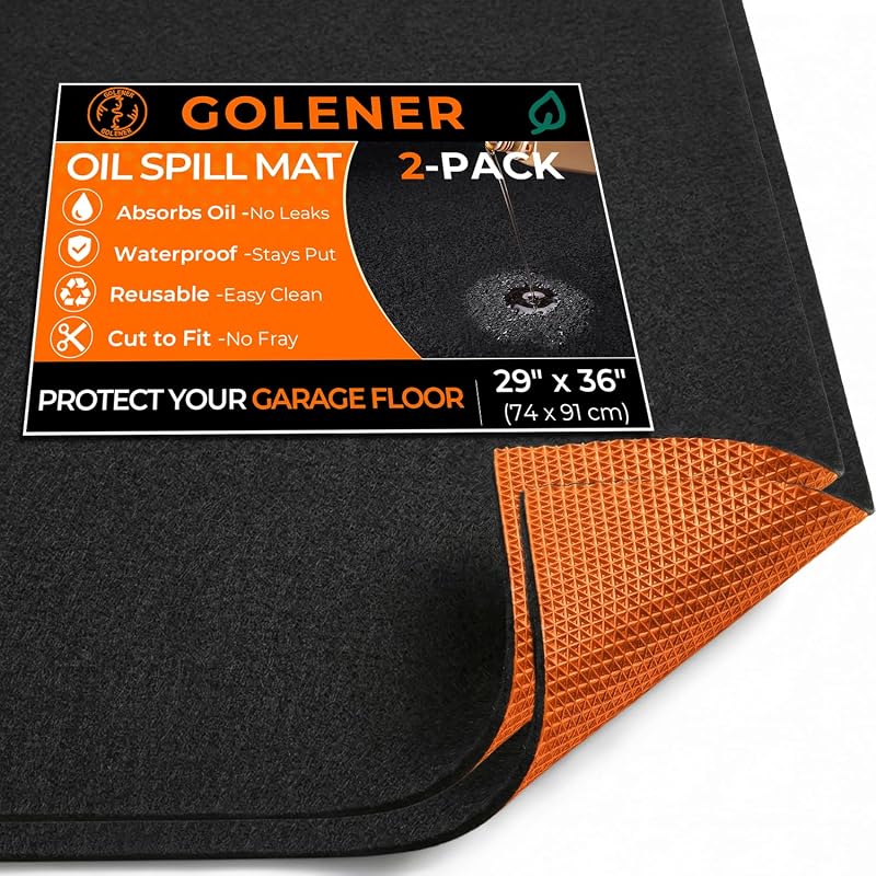 Tapete para Piso de Garagem para Absorção de Óleo e Fluidos, Base de Borracha Impermeável, Laranja, 73,2 x 91,4 cm, Golener, Kit com 2