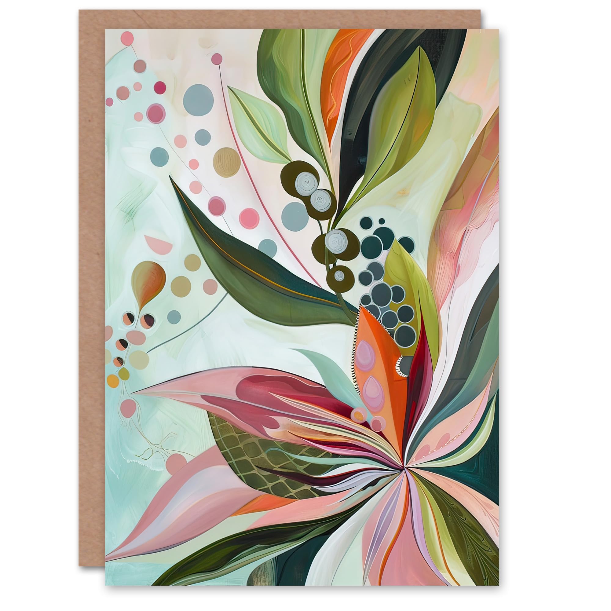Artery8 Greeting Card Abstract Tropical Exotic Leaves Floral Painting For Her Woman Birthday Card