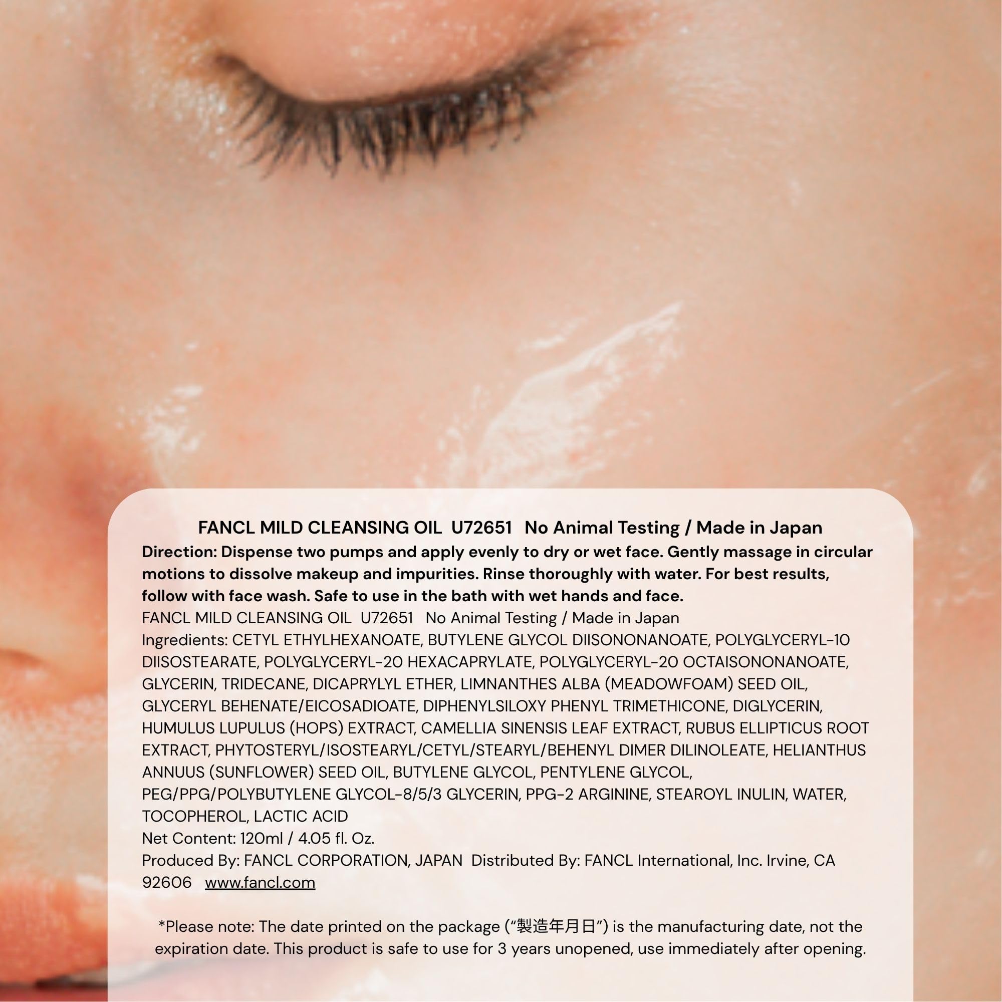 FANCL Mildes Reinigungsöl, japanisches Gesichtsreinigungsöl, Make-up-Entferner, 100% ohne Konservierungsstoffe, saubere Hautpflege für empfindliche Haut [US-Paket]