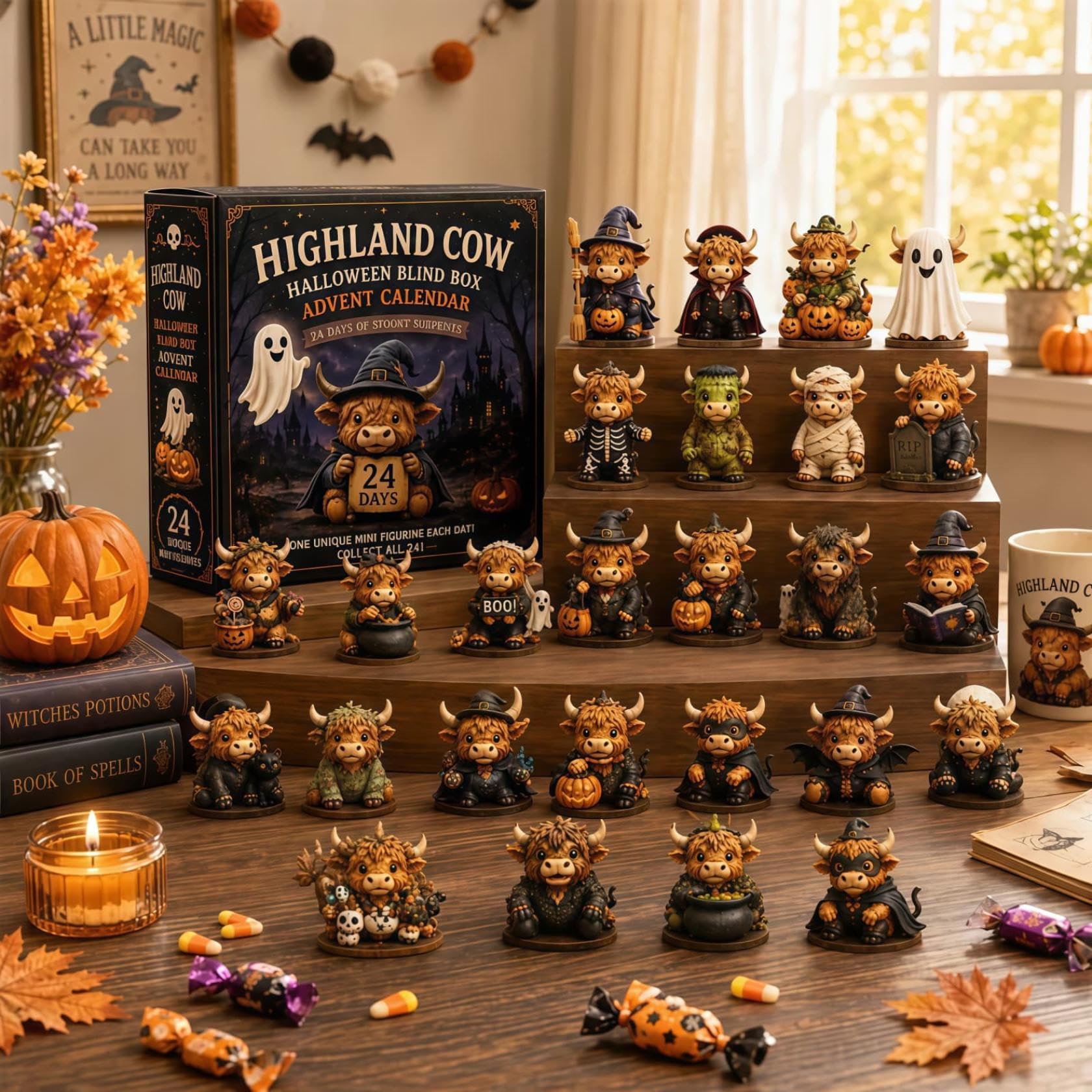 Highland Cow Advent Calendar 2D, 2026 Halloween 24 Days Collectibles Decor
