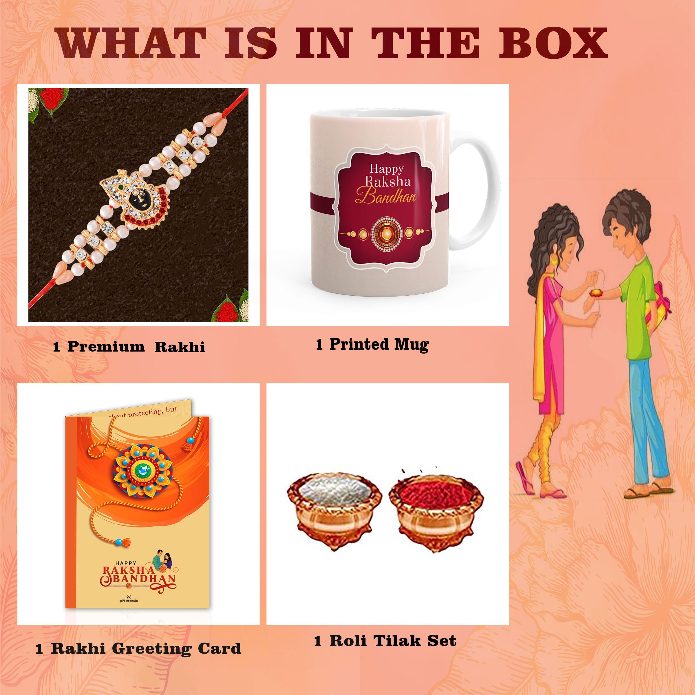 Arcadia Rakhi for Brother with Printed Ceramic Mug Combo |Pack of 5 (Greeting Card, Roli Chawal, Rakhi, Printed Mug and Fridge Magnet) | Best Gift for Brother, Kids Mug (BR-1) 3