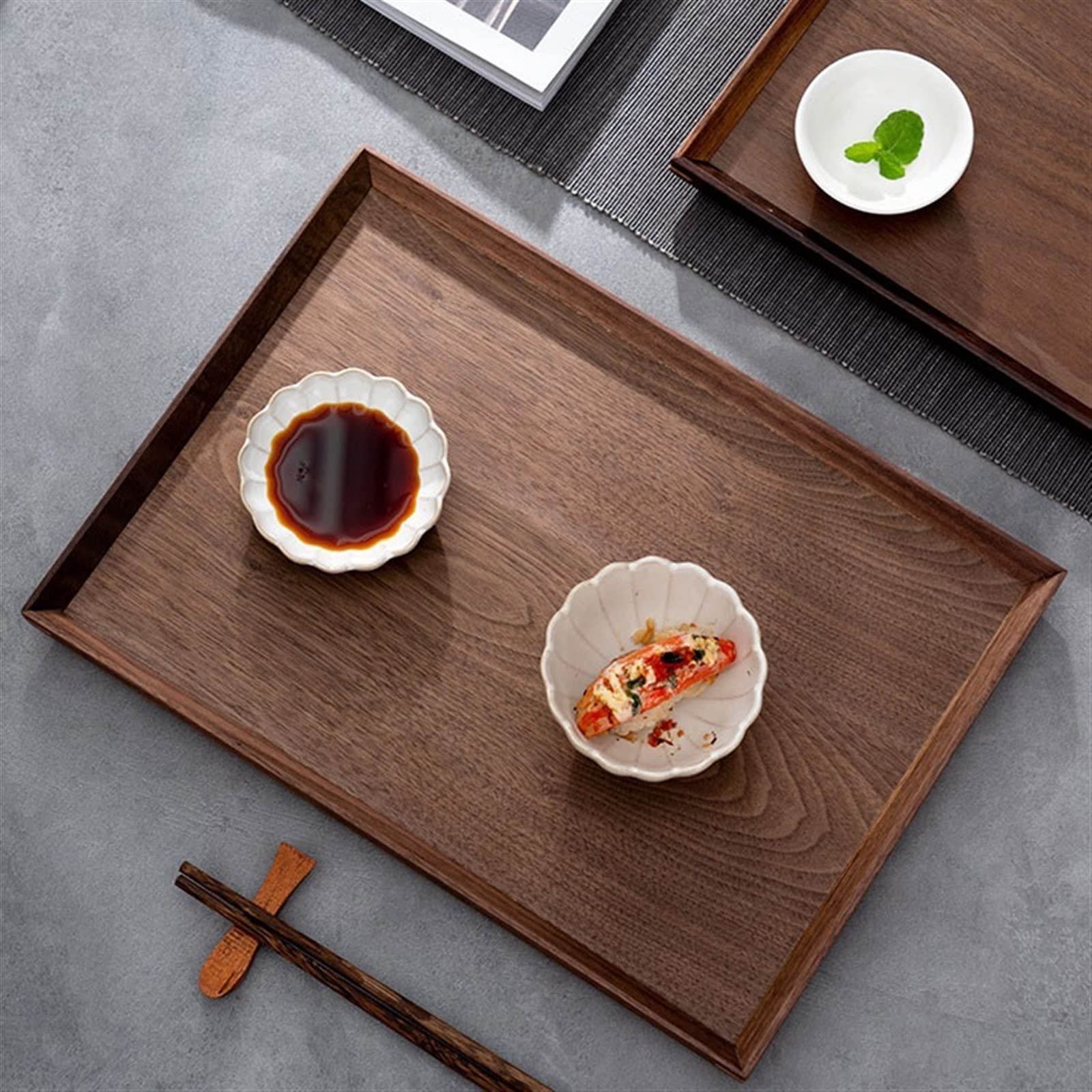 Wooden Walnut Serving Tray - Decorative Platter for Home Use Tea Set Desk Bar Service Restaurant Party Serving Tray - Stylish & Versatile