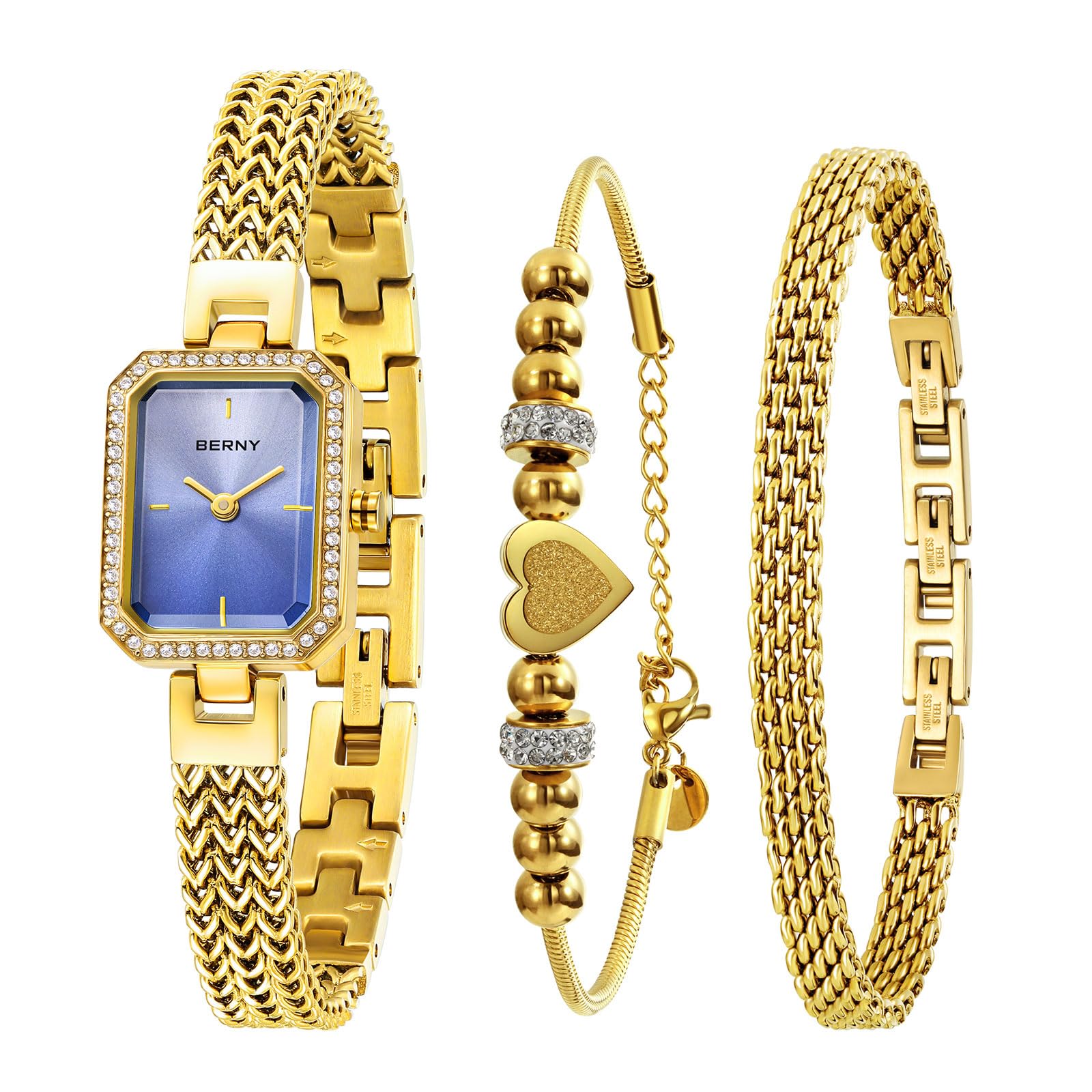 BERNY Uhr für Frauen Armband Uhren Diamant akzentuiert Fall 3ATM wasserdicht