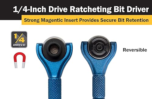 Miniatura 10 de Titan Tools 11318 - Destornillador con trinquete micro de 14 de pulgada x 4 pulgadas y 90 dientes - Plateado