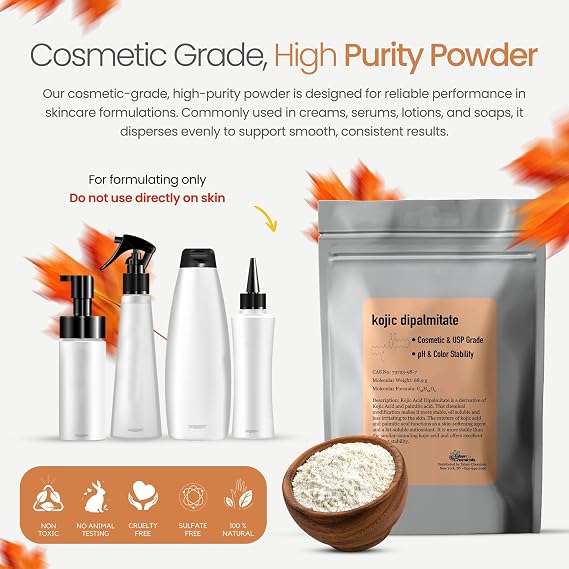 Kojic Acid Dipalmitate Powder Natural and Organic Derivative of Kojic Acid and Palmitic Acid, Pure Kojic Dipalmitate More Stable, Skin Softening by Talsen Chemicals (1 Ounce (Pack of 1))