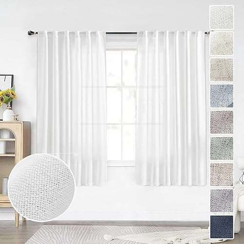 MEETBILY White Kitchen Curtains 45 Inch Length 2 Panels Set