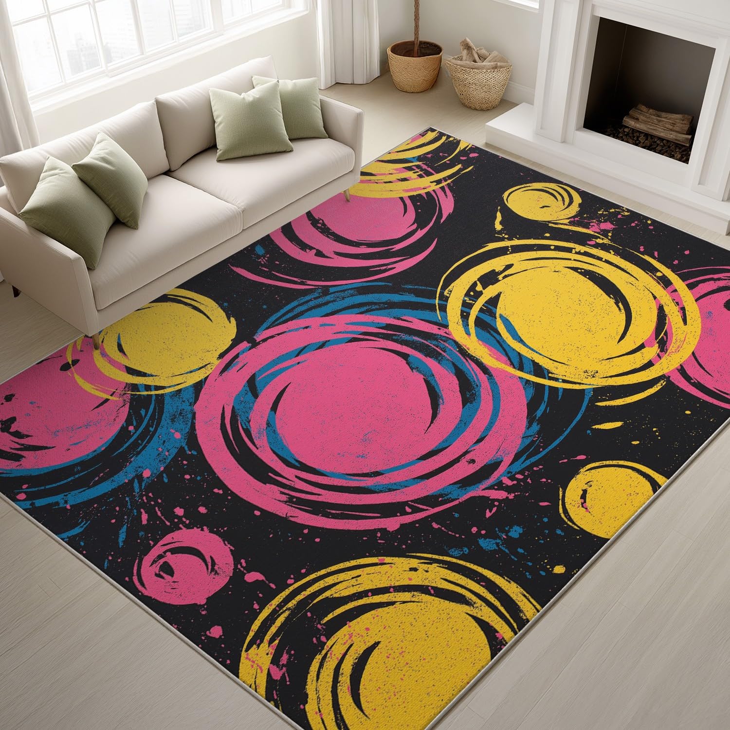 Generyczna wycieraczka do użytku w pomieszczeniach, 160 x 230 cm, można prać w pralce, graffiti, żywy ryż atramentowy, kolorowy, antypoślizgowy, niskie runo, do salonu i kuchni