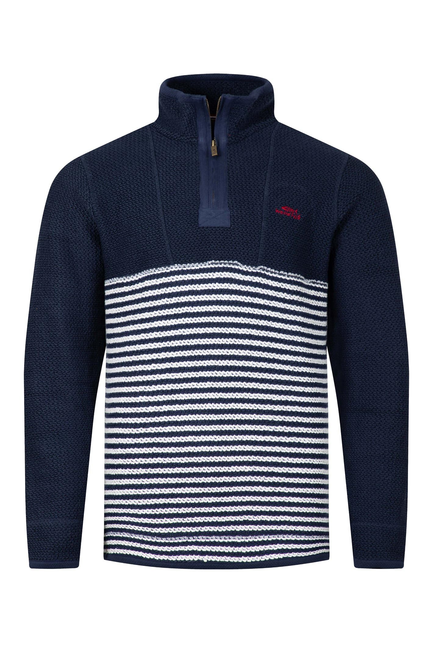 Weird Fish Men's Rich Navy Gable 1/4 Zip Striped Macaroni Sweatshirt Size M. (Jumper/Sweater/Fleece)