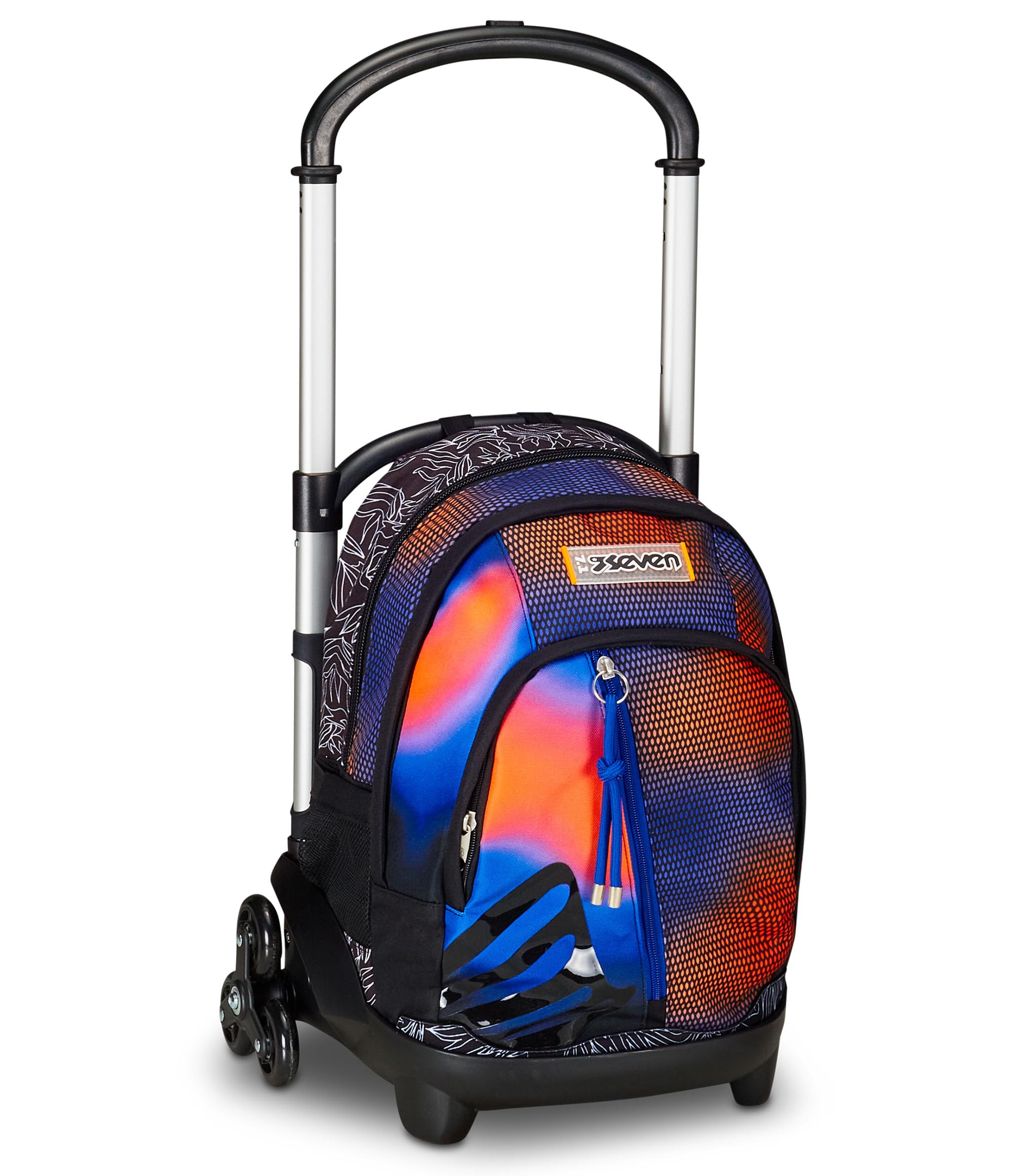Seven Trolley Scuola Flex 3 Ruote, Blu, Shadefull Boy, 3 in 1, Triplo Uso, Zaino Con Carrello Sganciabile, Tasca Porta Borraccia e Crossover System, Zaino Scuola Viaggio, Bambino Ragazzo