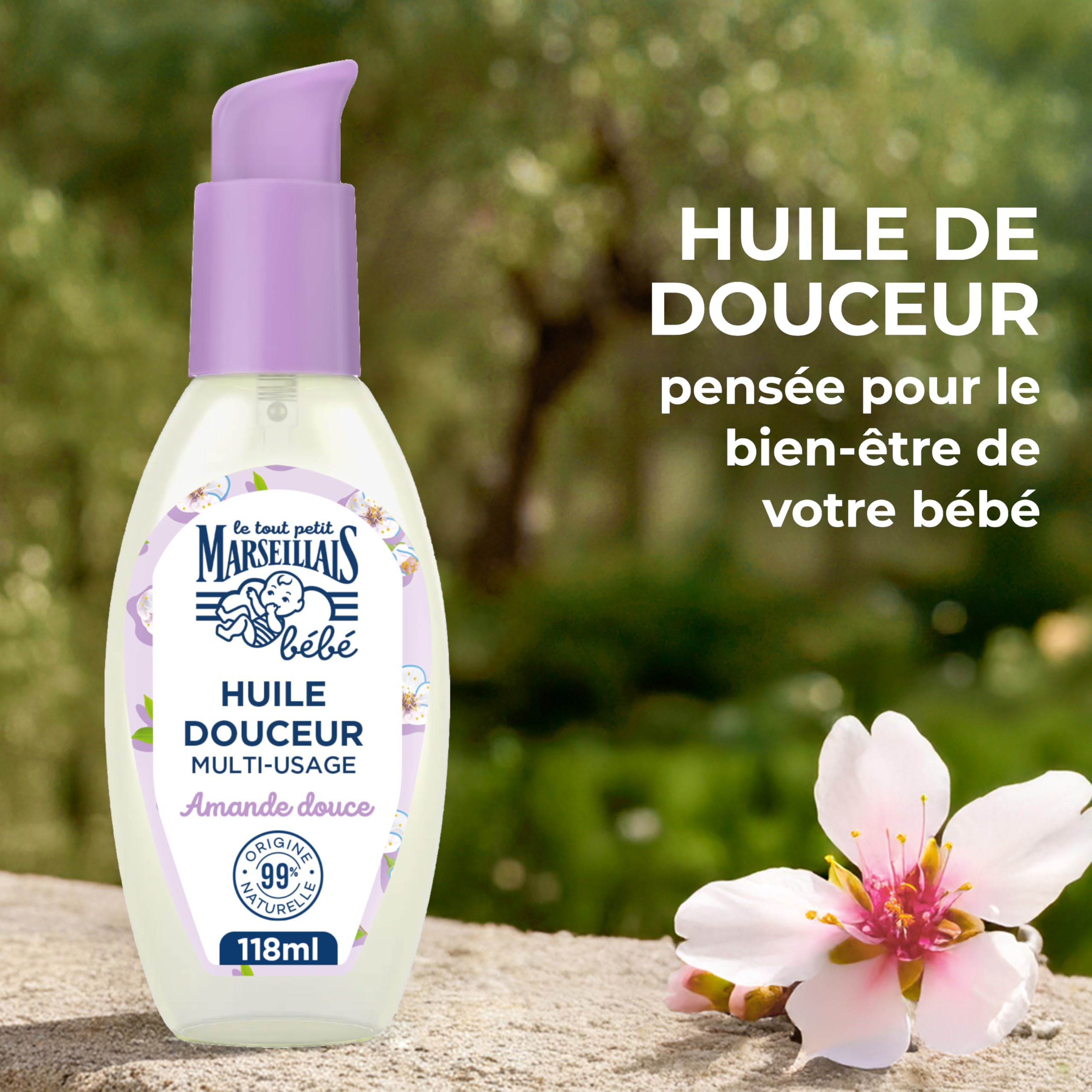 Le Tout Petit Marseillais Bébé – Huile de Douceur Amande Douce (118 mL) – Massage, bain, corps et cheveux – Respectueux des peaux sensibles dès la naissance