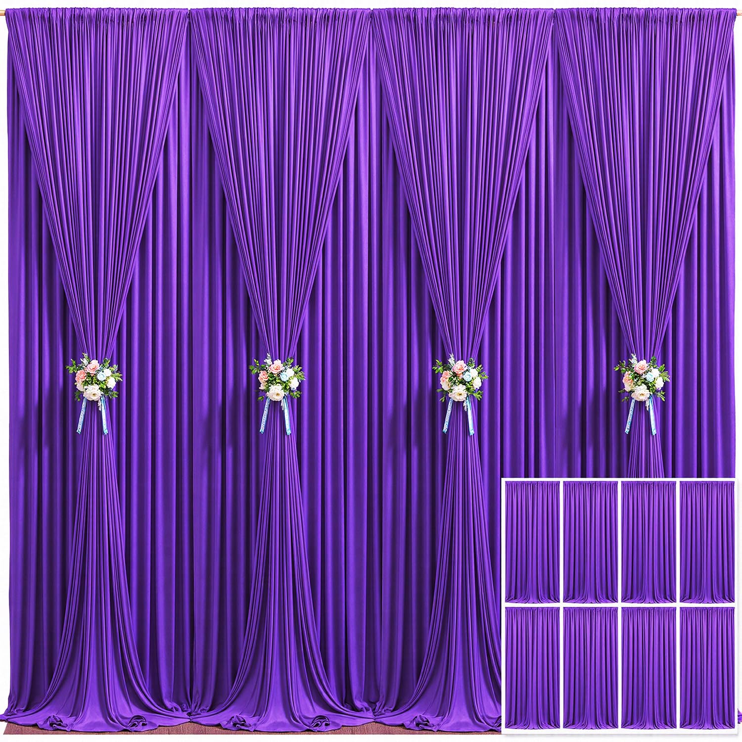 8 Panels Purple Backdrop Curtain for Parties Wedding Wrinkle Free Purple Photo Curtains Backdrop Drapes Fabric Decoration for Birthday Party