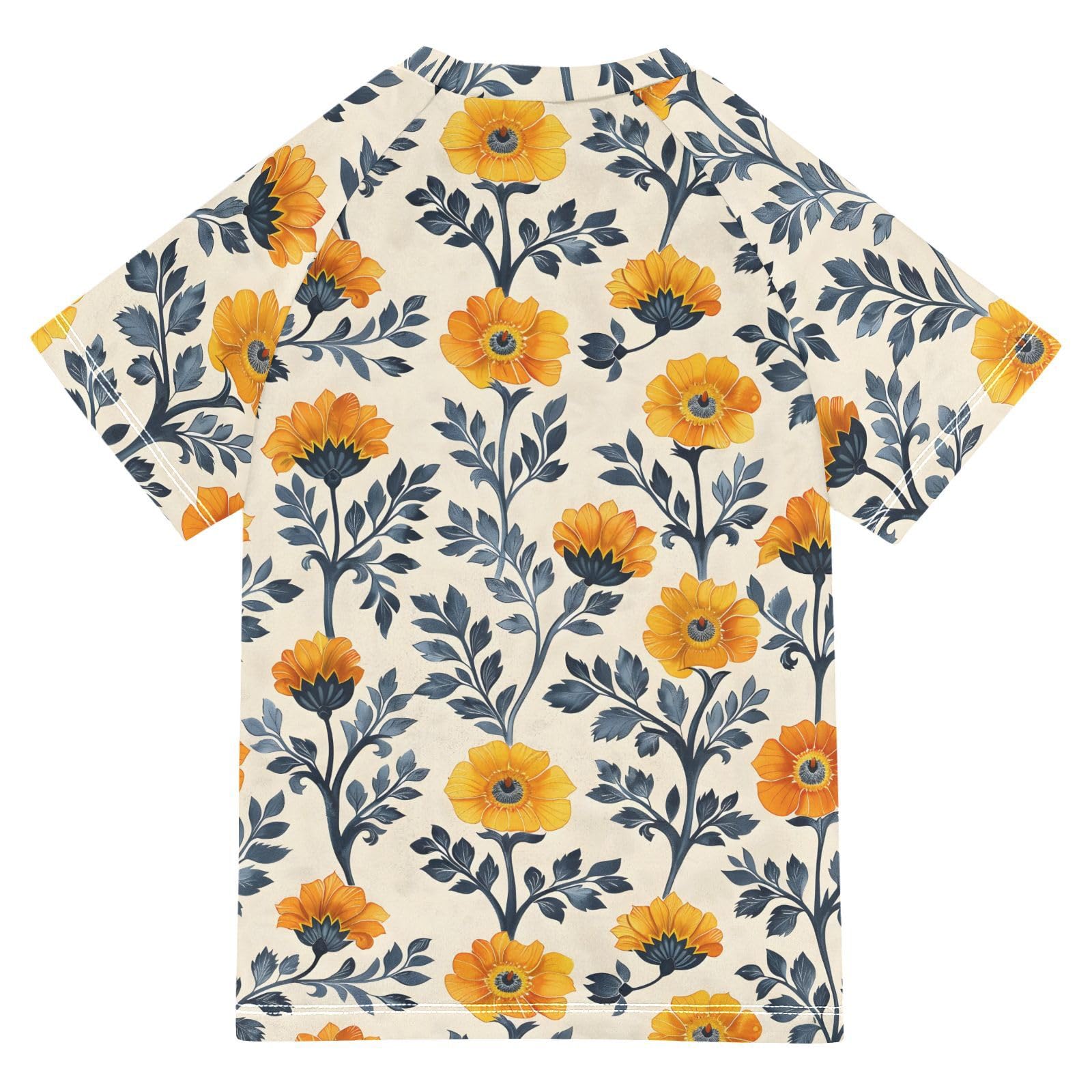 ALAZA Kids Rash Guard Boys Toddler Swim Shirts Short Sleeve Marigold Flowers UPF 50+ 3T
