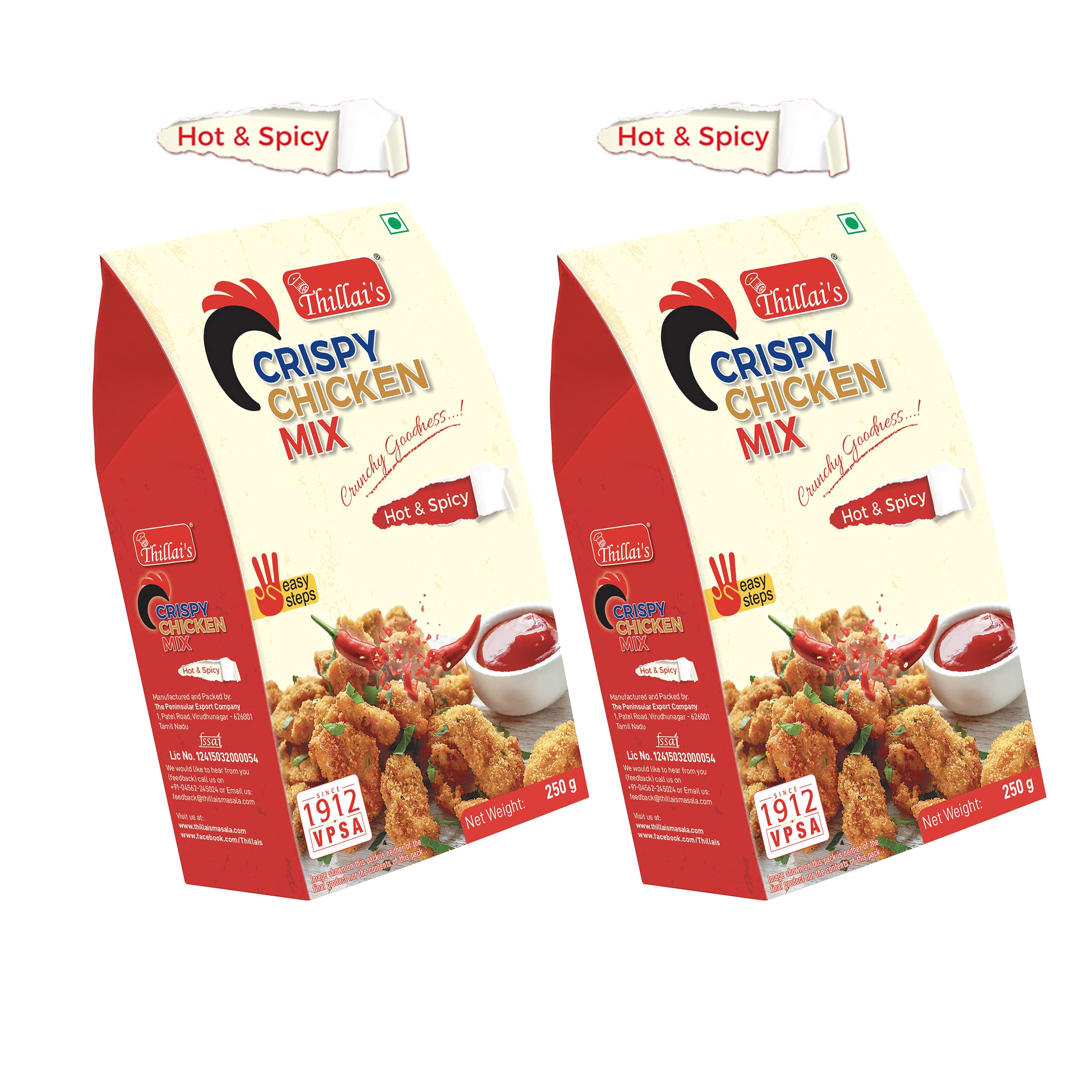 Thillai's Chicken Mix -Hot & Spicy (Pack of 2) | Each 250 g | Fried Chicken Batter | Chicken Fry Mix | Restaurant Style Chicken Mix | Chicken Marinade |