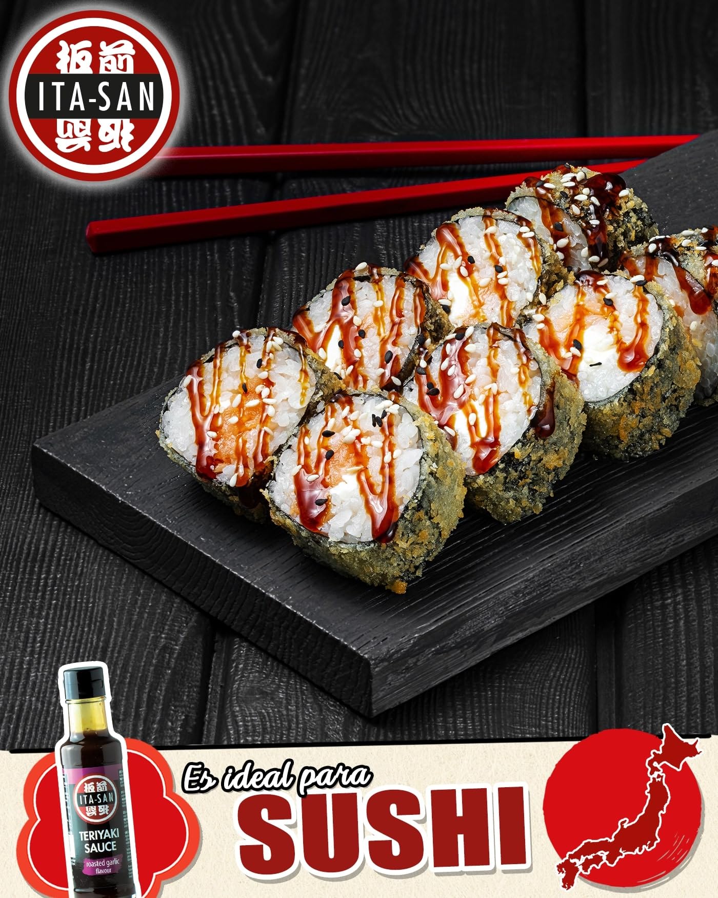ITA-SAN Salsa Teriyaki con sabor dulce a soja y un toque de ajo, es una salsa sazonadora con aromas orientales, 1 x 150 ml