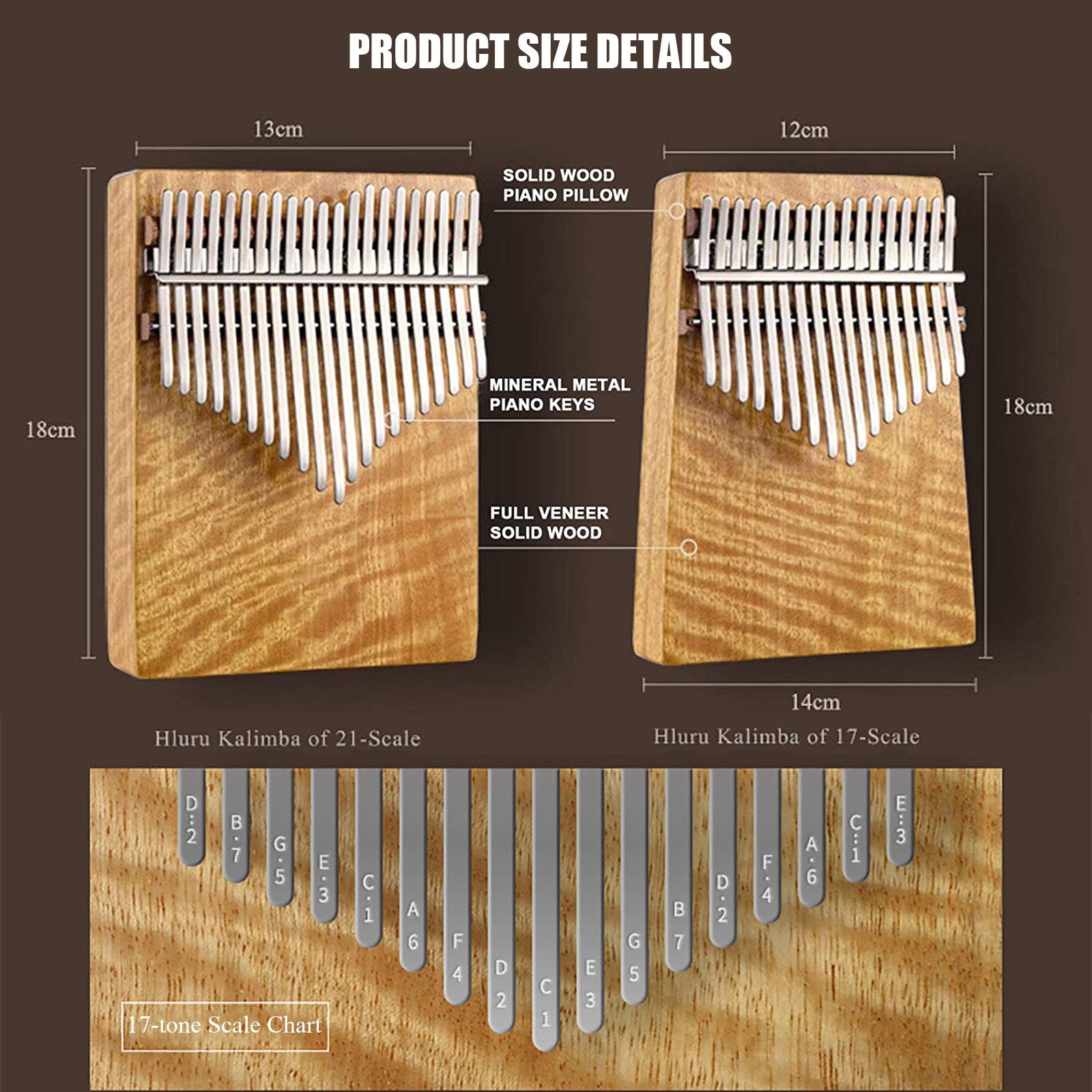 Kalimba Thumb Piano 17/21 Teclas, Exclusivo Piano de Madera con Sombra Dorada (trae Aroma) con Pastilla, Martillo de afinación, Caja, cancionero, Regalo para niños Adultos Principiantes