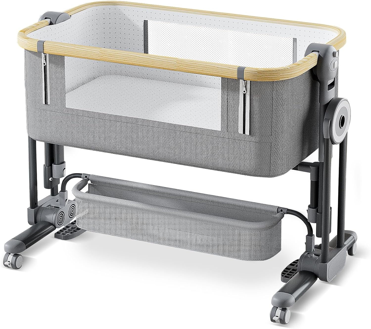 4 in 1Baby Bassinet,Bedside Bassinet for Baby, Rocking Bassinet with Comfy Mattress and Wheels, 7 Height Adjustable Easy Folding Portable Bedside Crib for Newborn