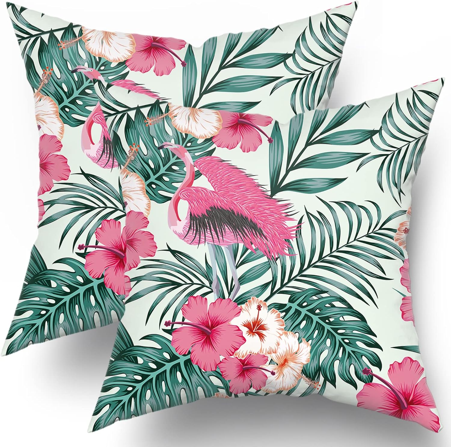 Flamingo Pillow Covers Palm Tree Tropical Leaves Flowers
