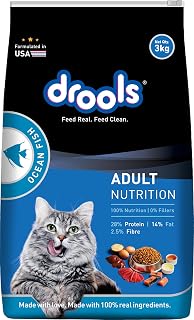 Drools Adult Dry Cat Food 3kg | Ocean Fish | Supports Skin & Fur | Enhances Vision | No Artificial Flavours | Promotes Glo... Price In India
