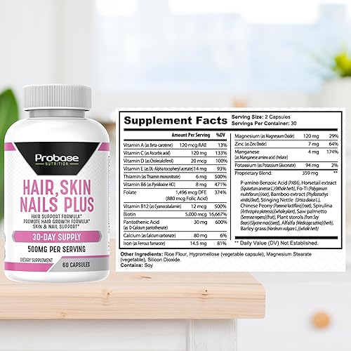 Miniatura 7 de Probase Nutrition Cabello, piel y uñas más 60 cápsulas de suministro para 30 días